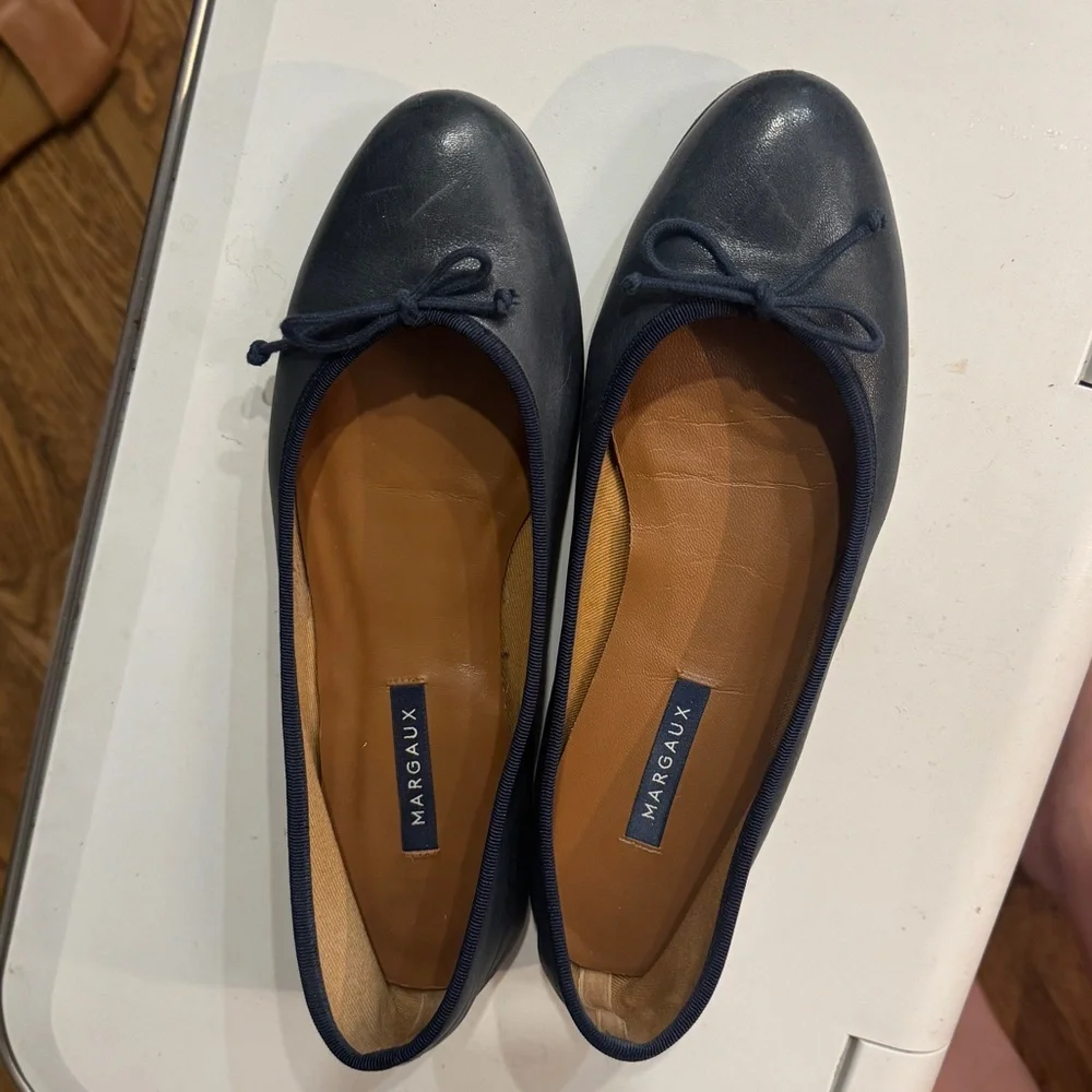 Margaux The Demi Navy Leather Bow Ballet Flats